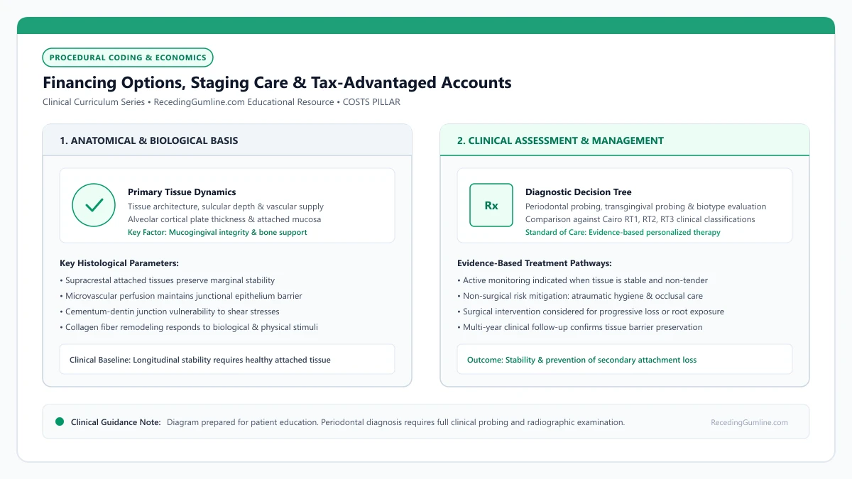 Educational diagram illustrating financing options, staging care & tax-advantaged accounts, highlighting clinical tissue dynamics, anatomical landmarks, and evidence-based considerations.