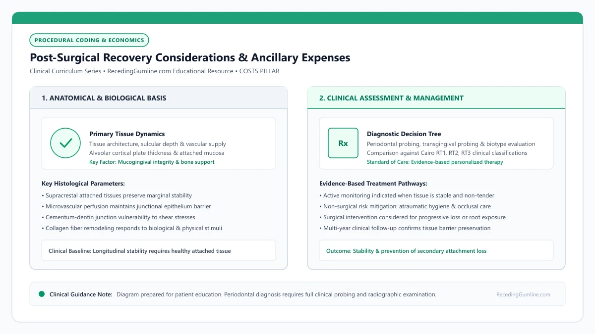 Educational diagram illustrating post-surgical recovery considerations & ancillary expenses, highlighting clinical tissue dynamics, anatomical landmarks, and evidence-based considerations.